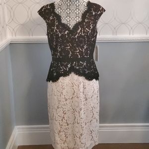 Eliza J Lace Ivory Black Peplum Cocktail Dress